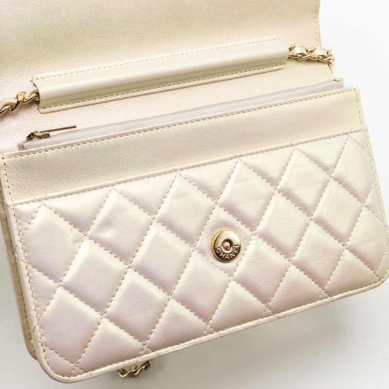 Chanel Wallet on Chain Lambskin Iridescent Ivory LGHW