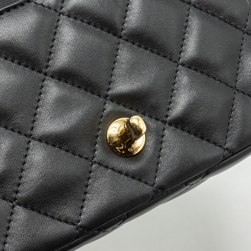 Chanel 24s Top Handle Mini Flap Bag Lambskin Black GHW (microchip)