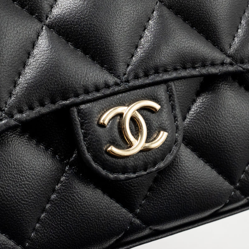 Chanel Detailed Top Handle Mini Clutch with Chain Lambskin Black LGHW (Microchip)