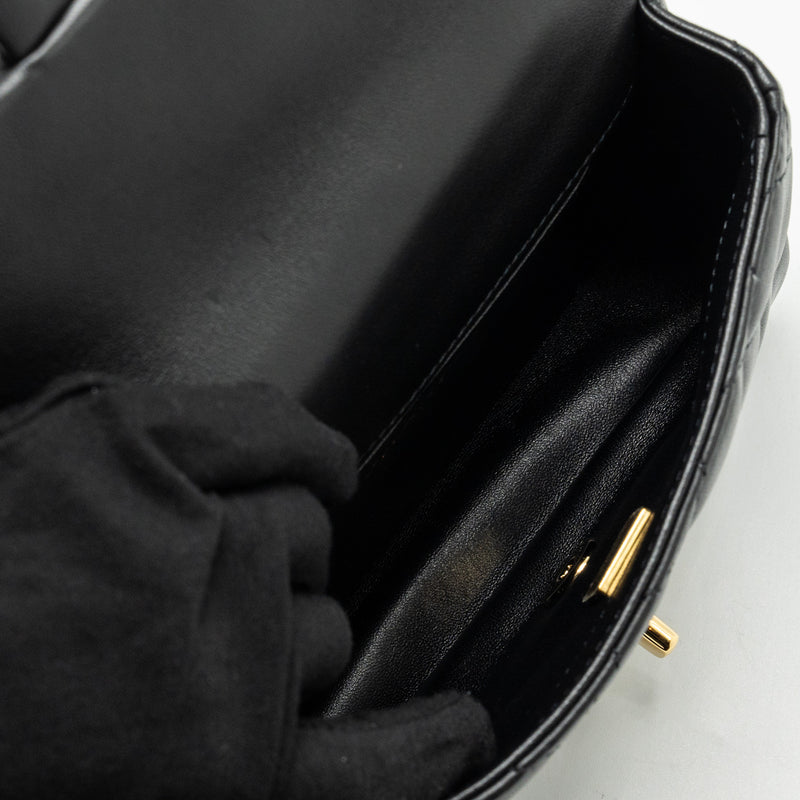 Chanel 24s Top Handle Mini Flap Bag Lambskin Black GHW (microchip)
