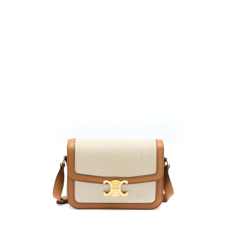 Celine Triomphe Bag Medium Triomphe Tan in Coated Canvas with Gold-tone - US