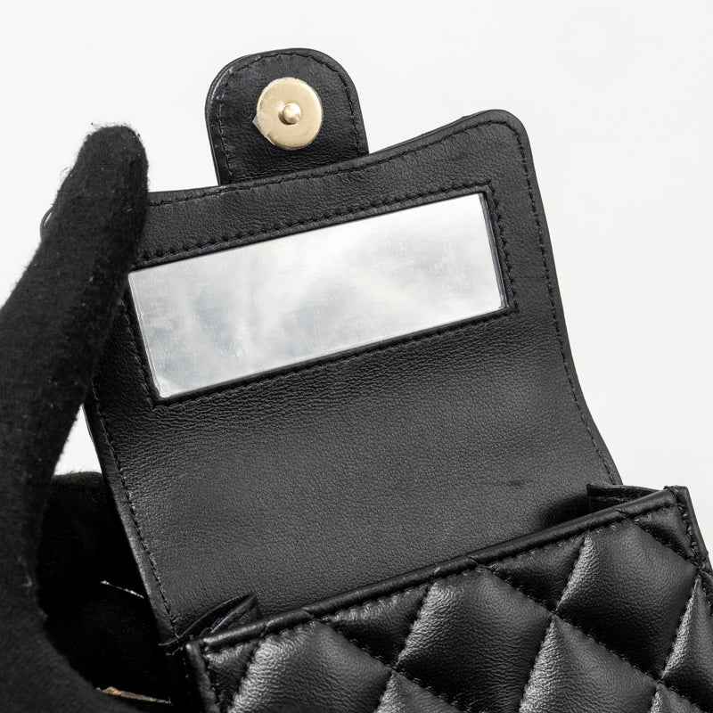 Chanel Detailed Top Handle Mini Clutch with Chain Lambskin Black LGHW (Microchip)
