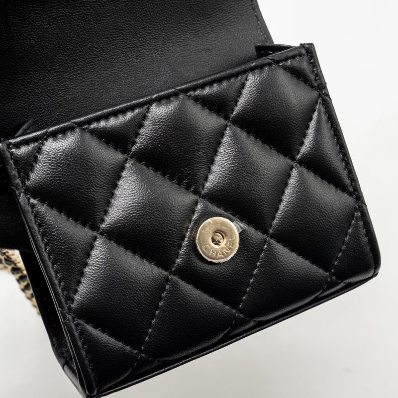 Chanel Detailed Top Handle Mini Clutch with Chain Lambskin Black LGHW (Microchip)