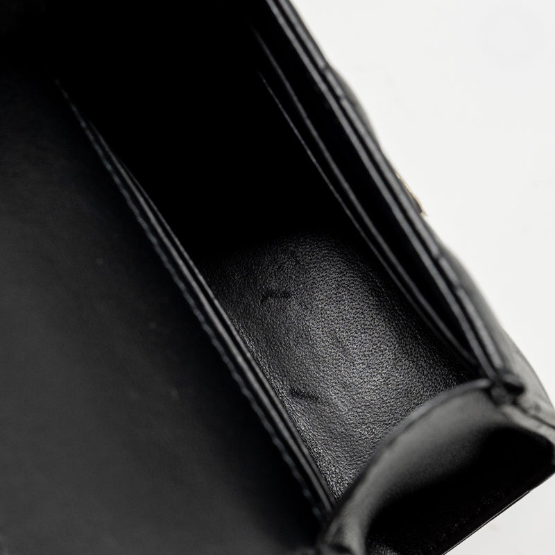 Chanel Detailed Top Handle Mini Clutch with Chain Lambskin Black LGHW (Microchip)