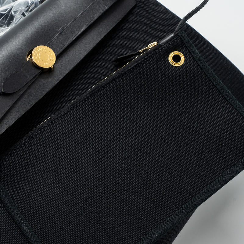 Hermes Herbag Zip 31 Bag Canvas/ Hunter Leather Black GHW Stamp B