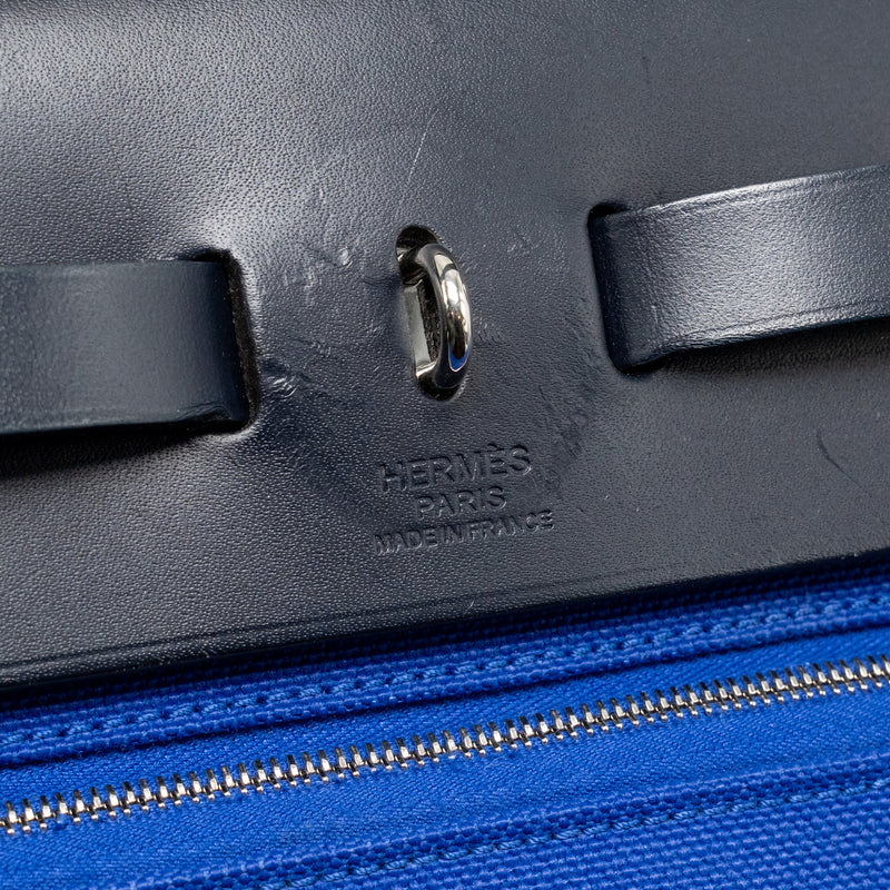 Hermes Herbag 31 Zip Bag Canvas/Hunter Leather Bleu Electrique/Bleu Indigo SHW Stamp A