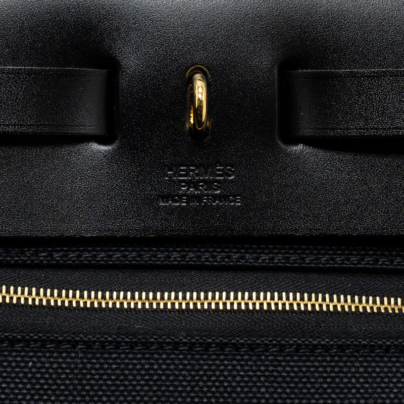 Hermes Herbag Zip 31 Bag Canvas/ Hunter Leather Black GHW Stamp B