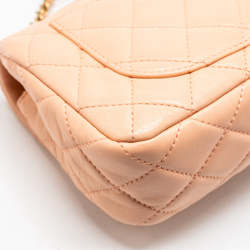 Chanel Pearl Crush Mini Rectangular Flap Bag Lambskin Pink GHW (Microchip)