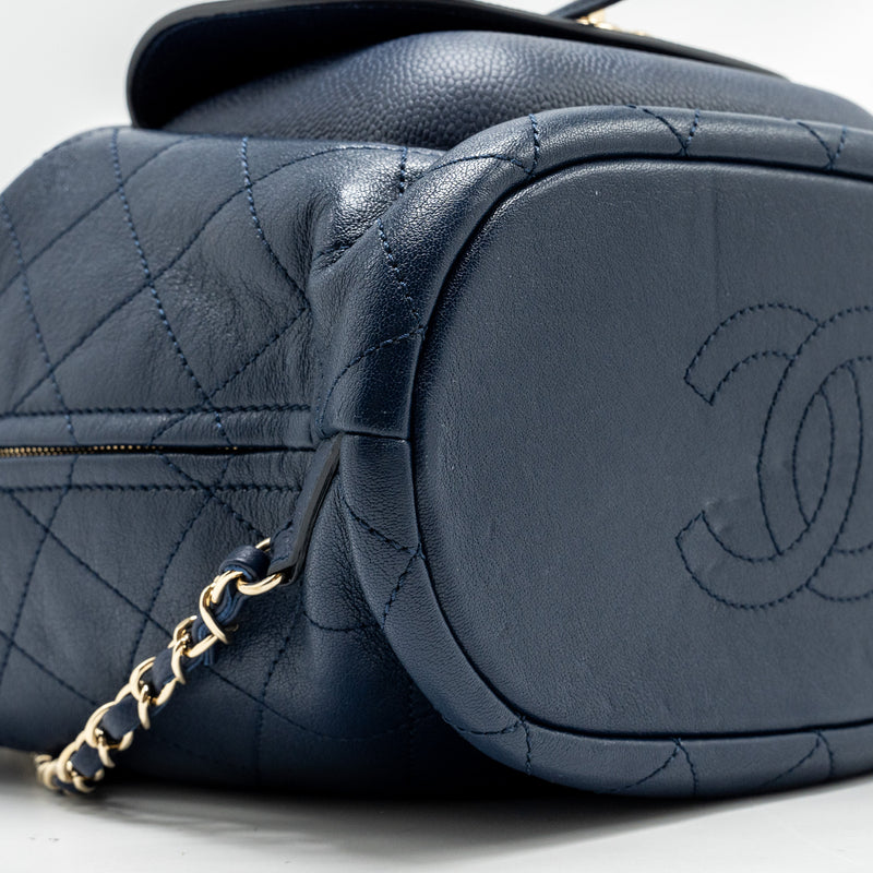 Chanel Drawstring Backpack Lambskin/Grained Calfskin Dark Blue LGHW