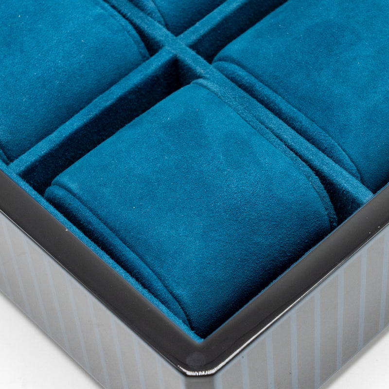 Hermes Facettes Lion Watch Box Lacquered Wood with laser engraving/Velvet Lambskin Blue Ocean