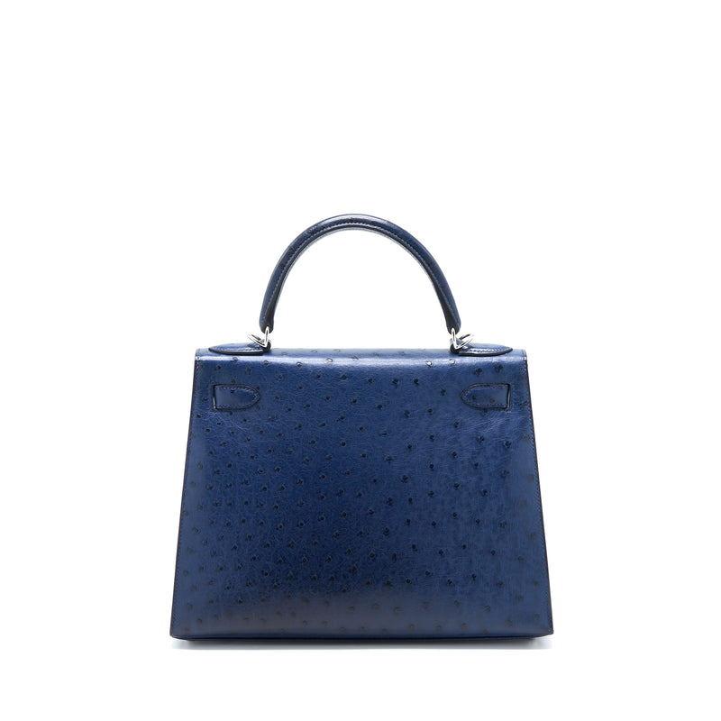 Hermes Kelly 28 Ostrich Blue Saphir SHW Stamp A