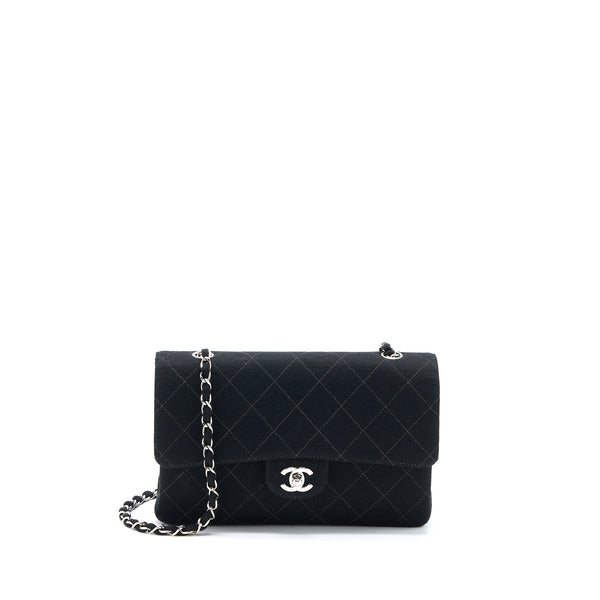 Chanel Vintage Medium Single Flap Bag Fabric Black SHW