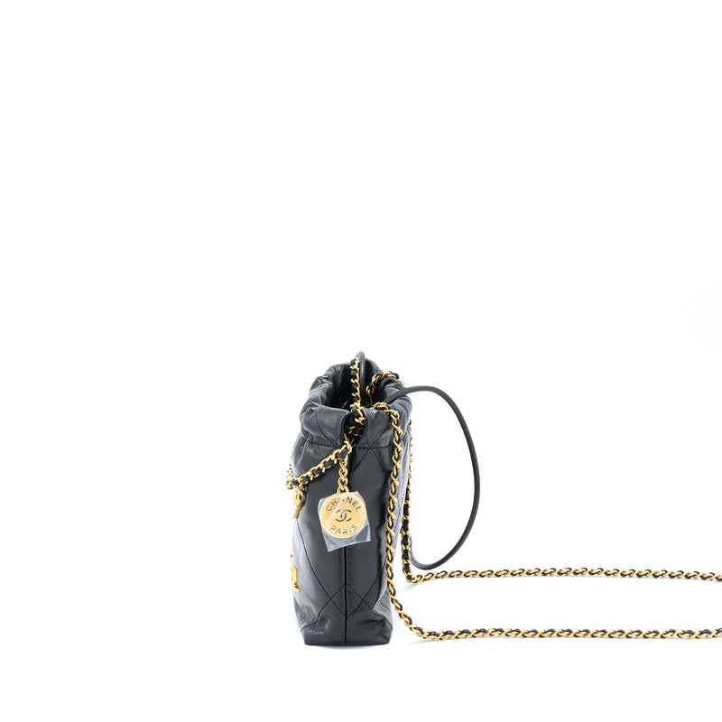 Chanel 23S Mini 22 Bag with Pearl Shiny Calfskin Black GHW (Microchip)