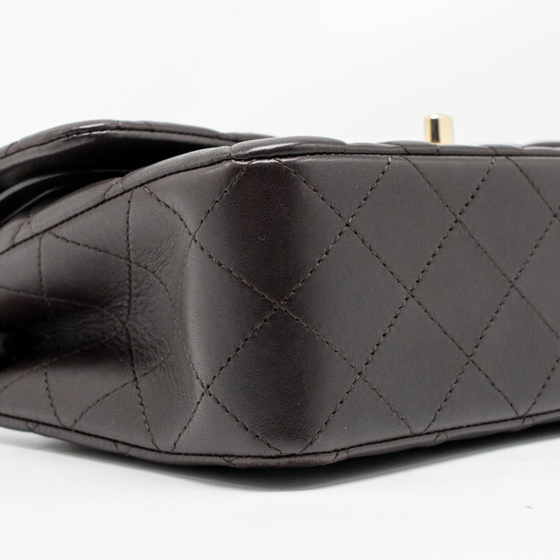 Chanel Small Classic Double Flap Bag Lambskin Dark Brown LGHW (Microchip)