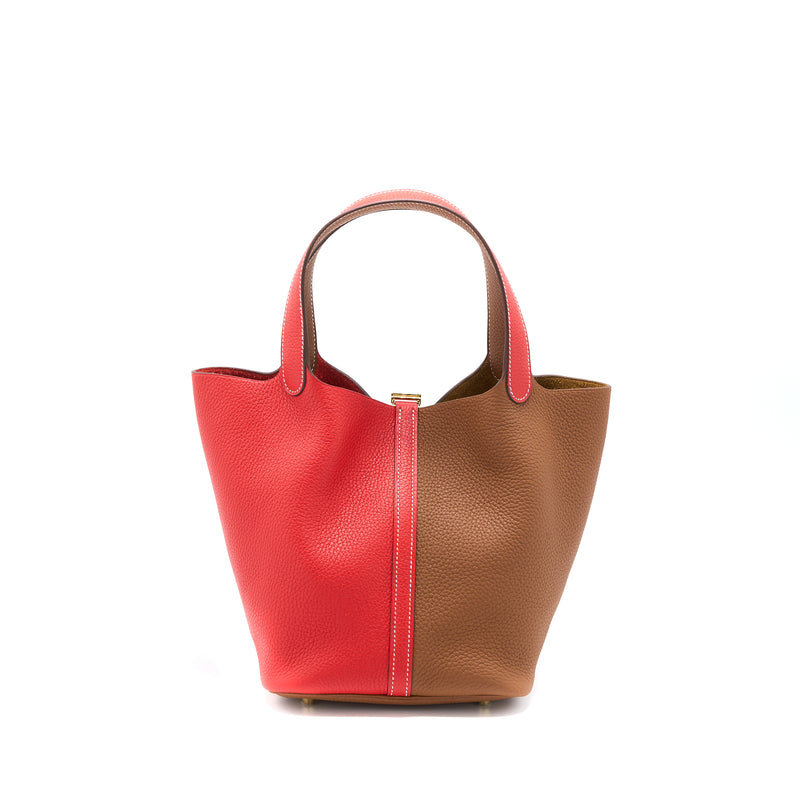 Hermes Picotin 22 Lock Bag Clemence Rouge De Coeur/Gold GHW Stamp Y