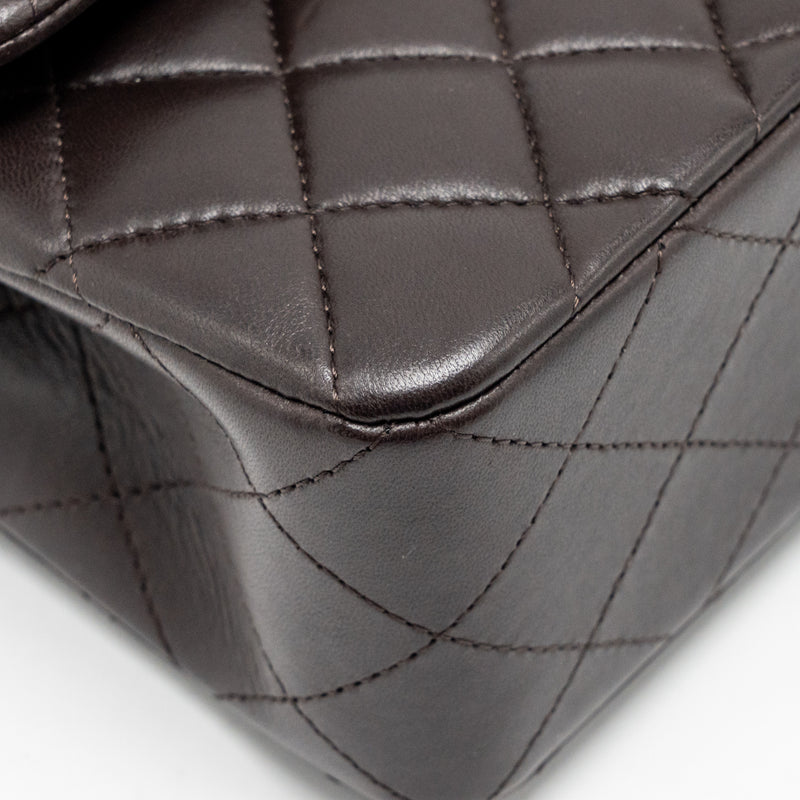 Chanel Small Classic Double Flap Bag Lambskin Dark Brown LGHW (Microchip)