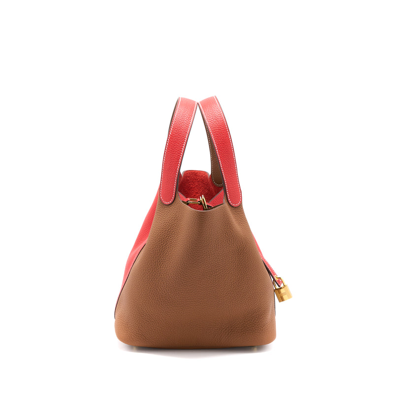 Hermes Picotin 22 Lock Bag Clemence Rouge De Coeur/Gold GHW Stamp Y