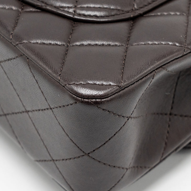 Chanel Small Classic Double Flap Bag Lambskin Dark Brown LGHW (Microchip)