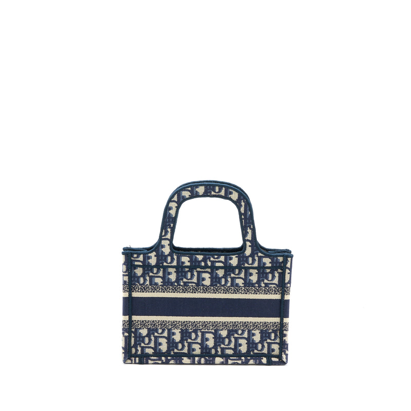 Dior Mini Book Tote Blue Oblique Embroidery