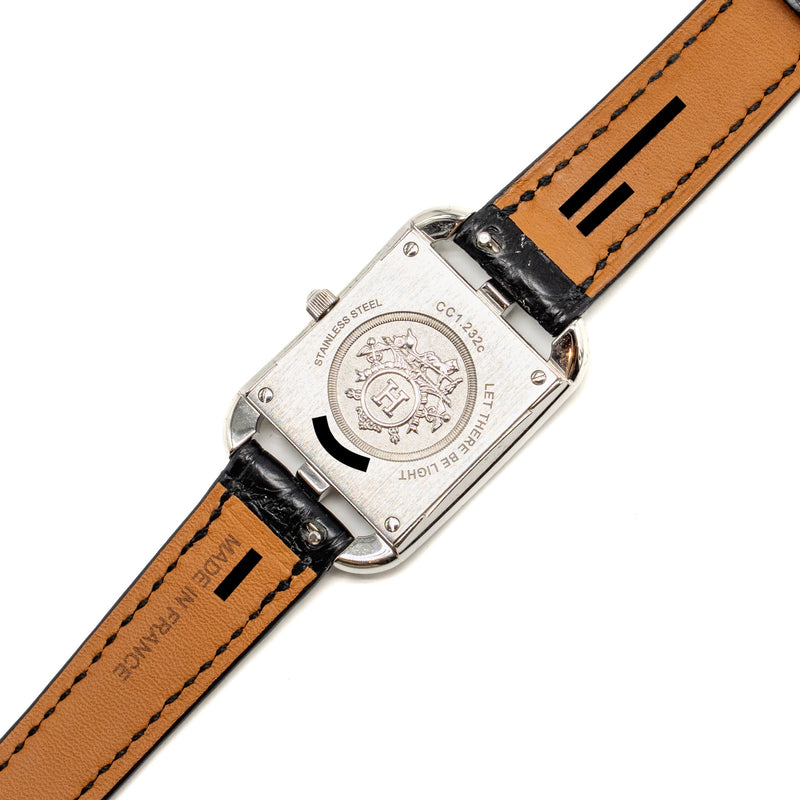 Hermes Cape Cod Watch Small Model 31mm Steel Case with Diamonds, Alligator Black Strap