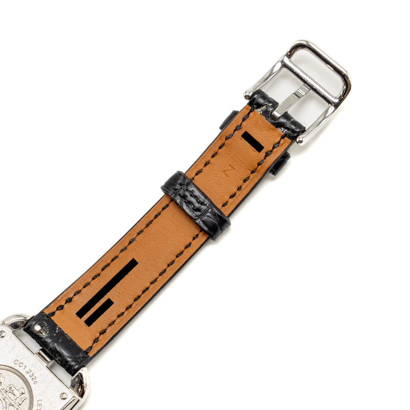 Hermes Cape Cod Watch Small Model 31mm Steel Case with Diamonds, Alligator Black Strap