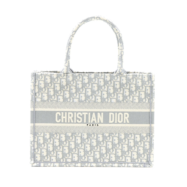 Dior Medium Book Tote Dior Oblique Embroidery Canvas Grey