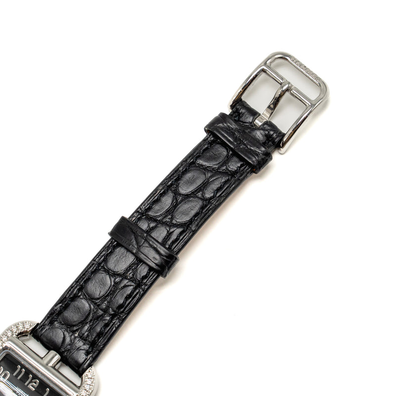 Hermes Cape Cod Watch Small Model 31mm Steel Case with Diamonds, Alligator Black Strap