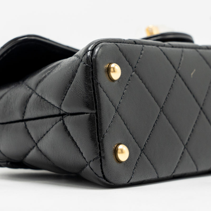 Chanel 25p Top Handle Flap Bag Shiny Lambskin Black GHW(microchip)