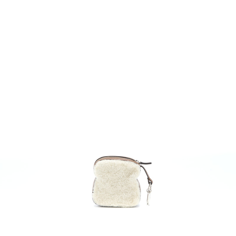 Fendi Zippy Colin Purse Bag Charm Shearling White/Brown SHW