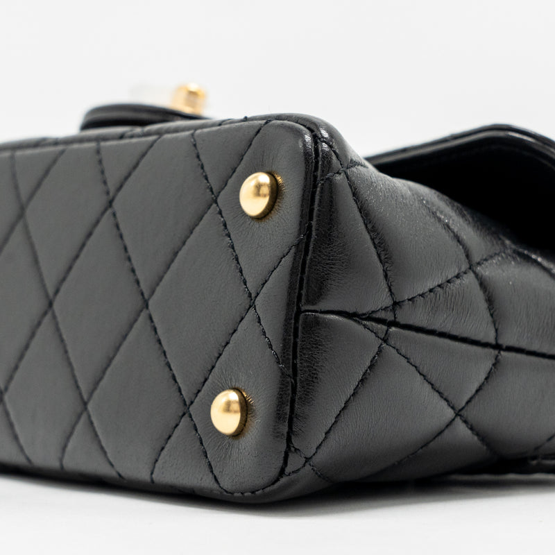Chanel 25p Top Handle Flap Bag Shiny Lambskin Black GHW(microchip)