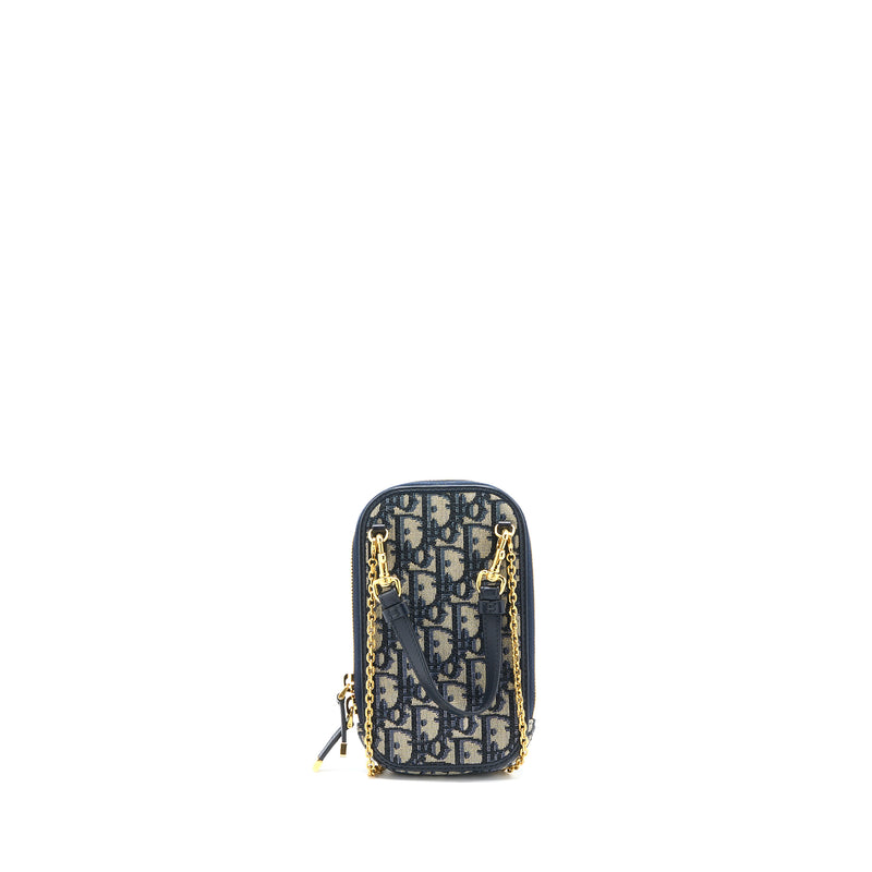 Dior Montaigne Phone Holder Oblique Jacquard Canvas Blue GHW