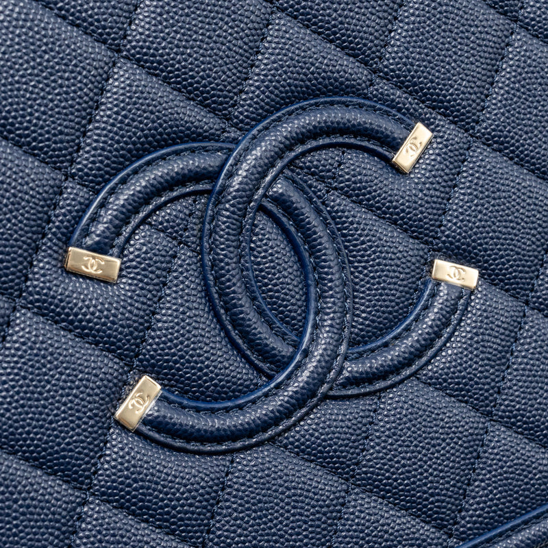 Chanel CC Top Handle Vanity Case Caviar Navy Blue GHW