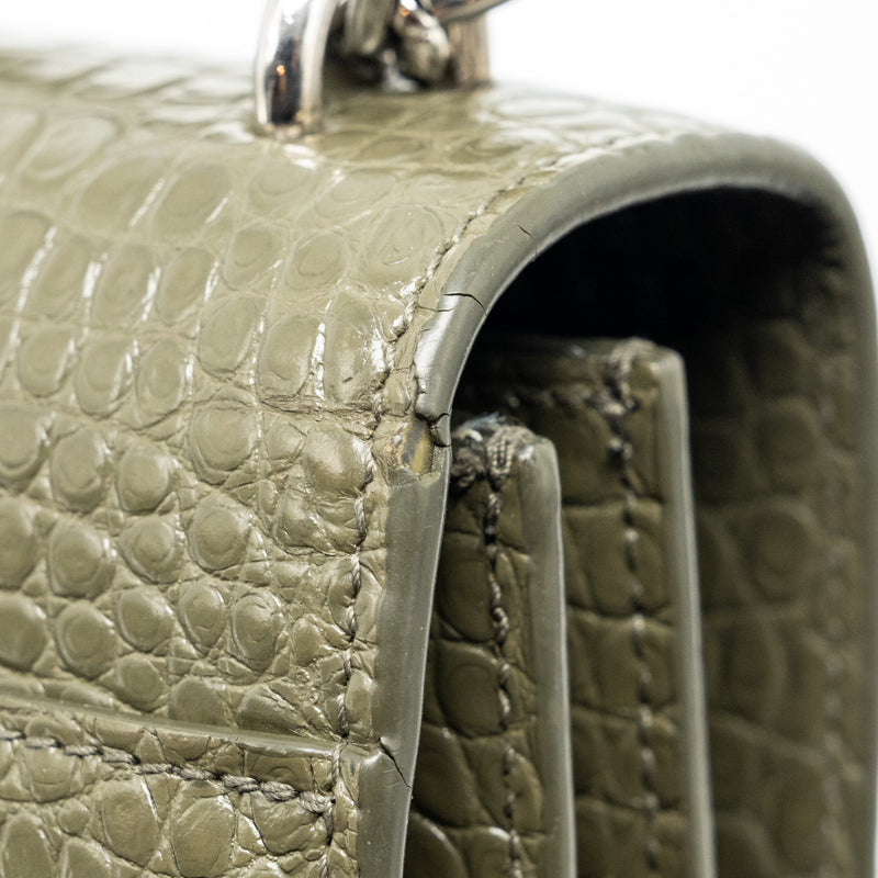 Saint Laurent/YSL Sunset Bag Croc-Embossed Calfskin Khaki SHW