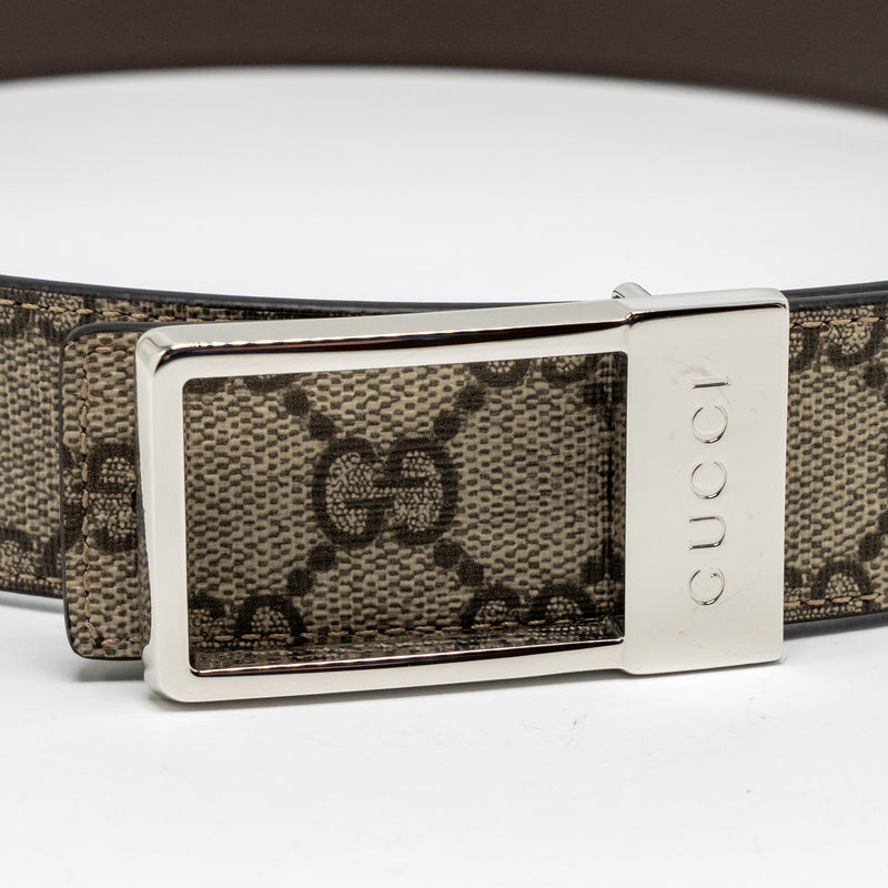 Gucci Size 90 Reversible Belt with Rectangular Buckle GG Supreme Canvas Beige SHW