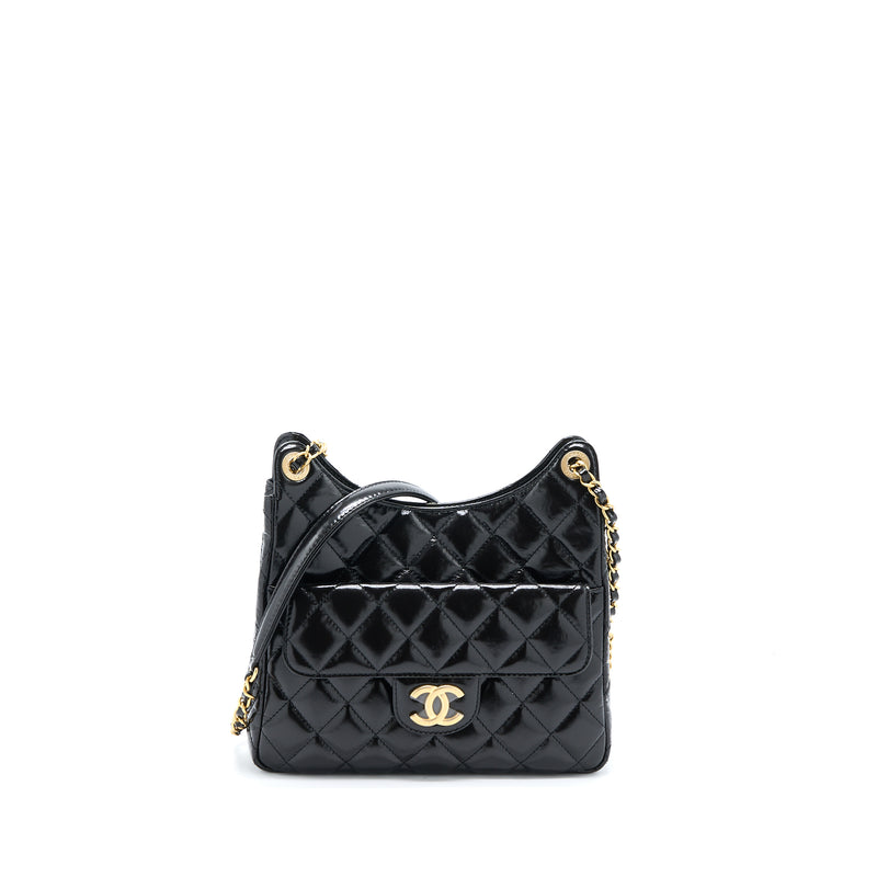 Chanel 23C Hobo Bag Shiny Calfskin Black Brushed GHW (Microchip)