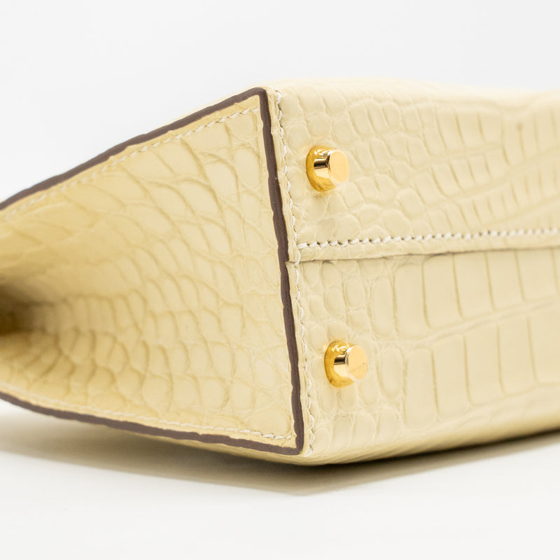 Hermes Mini Kelly II Alligator MIssissippiensis Matt Y1 Vanille GHW Stamp W