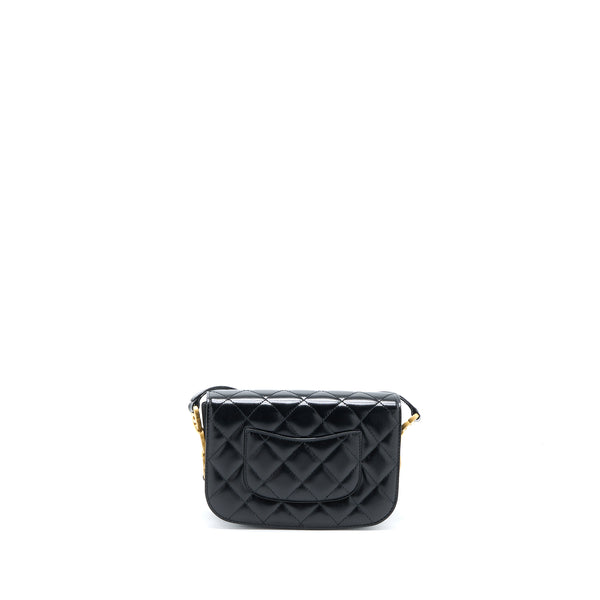 Chanel Crossbody Mini Flap Bag CC Logo Strap Calfskin Black Brushed GHW (Microchip)