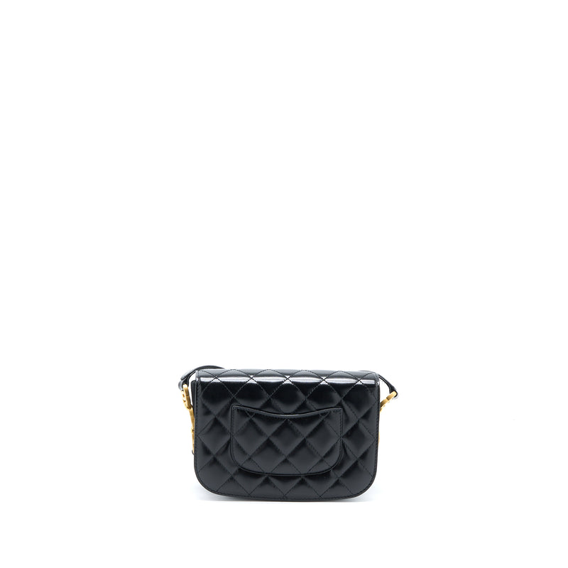 Chanel Crossbody Mini Flap Bag CC Logo Strap Calfskin Black Brushed GH