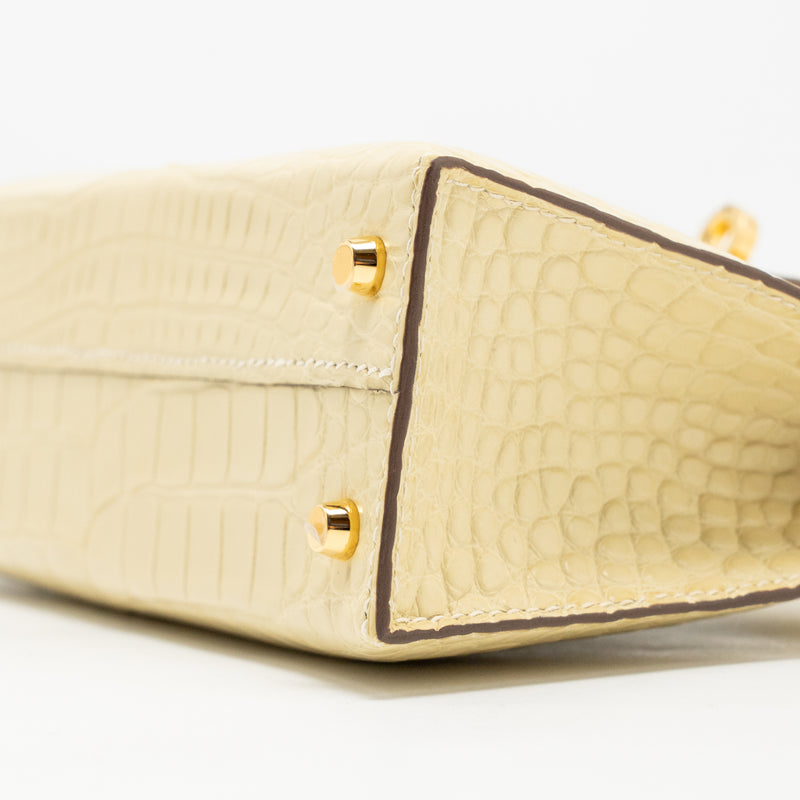 Hermes Mini Kelly II Alligator MIssissippiensis Matt Y1 Vanille GHW Stamp W