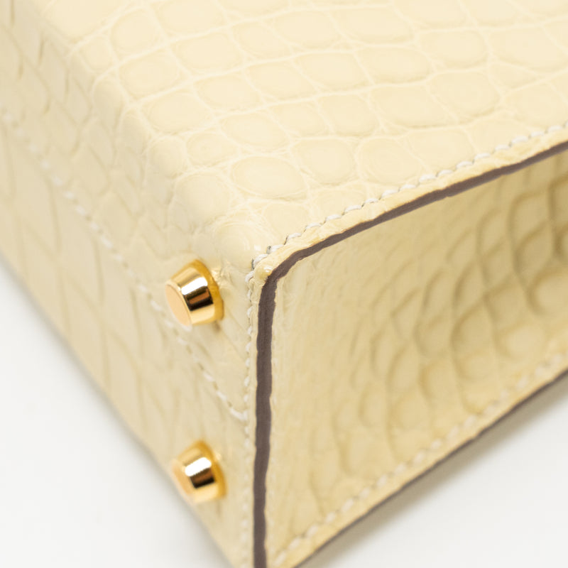 Hermes Mini Kelly II Alligator MIssissippiensis Matt Y1 Vanille GHW Stamp W