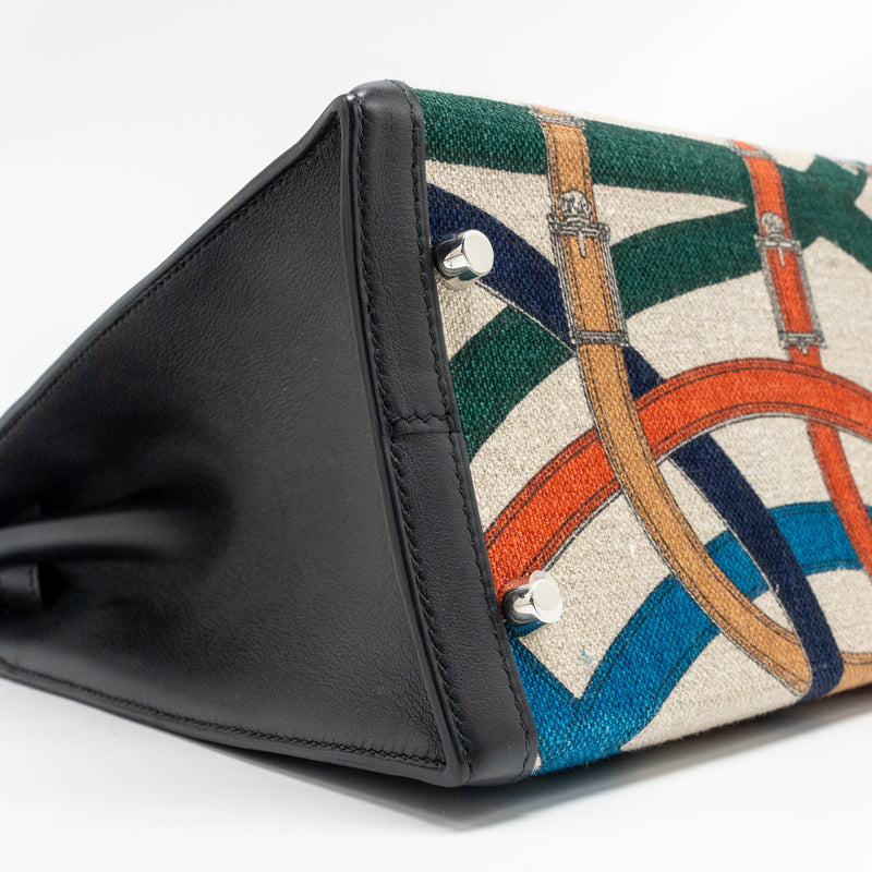 Hermes Kelly 32 limited edition Toile de washed canvas / swift leather black / cavalcadour print SHW stamp A