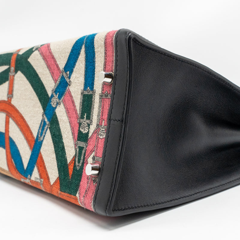 Hermes Kelly 32 limited edition Toile de washed canvas / swift leather black / cavalcadour print SHW stamp A