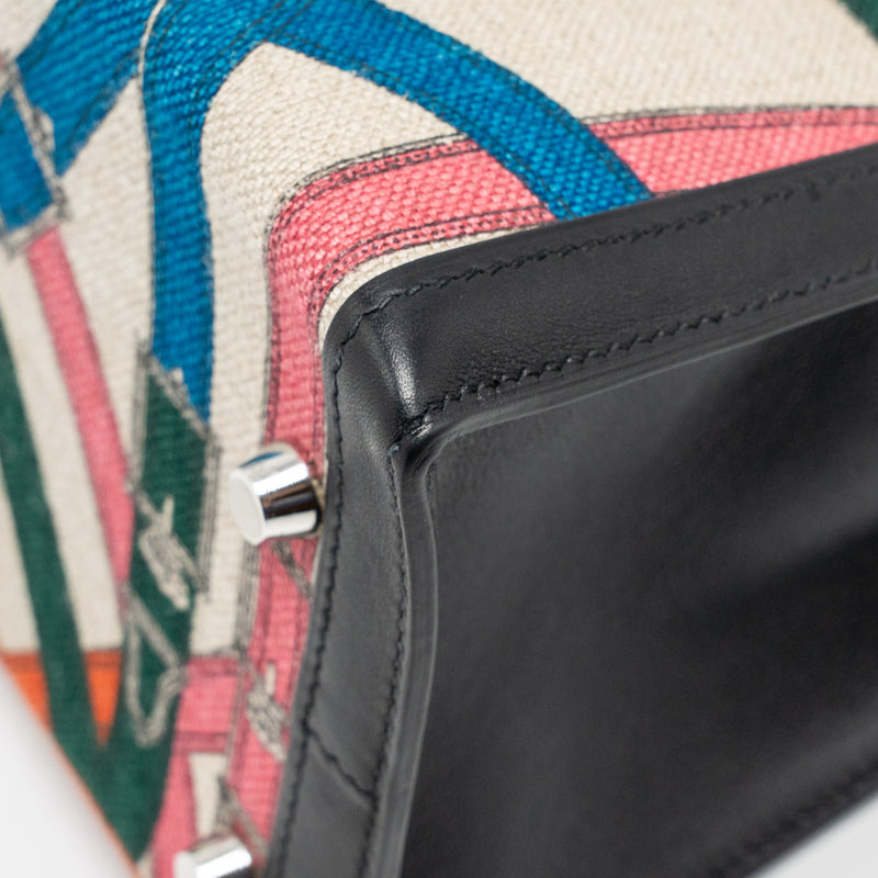 Hermes Kelly 32 limited edition Toile de washed canvas / swift leather black / cavalcadour print SHW stamp A