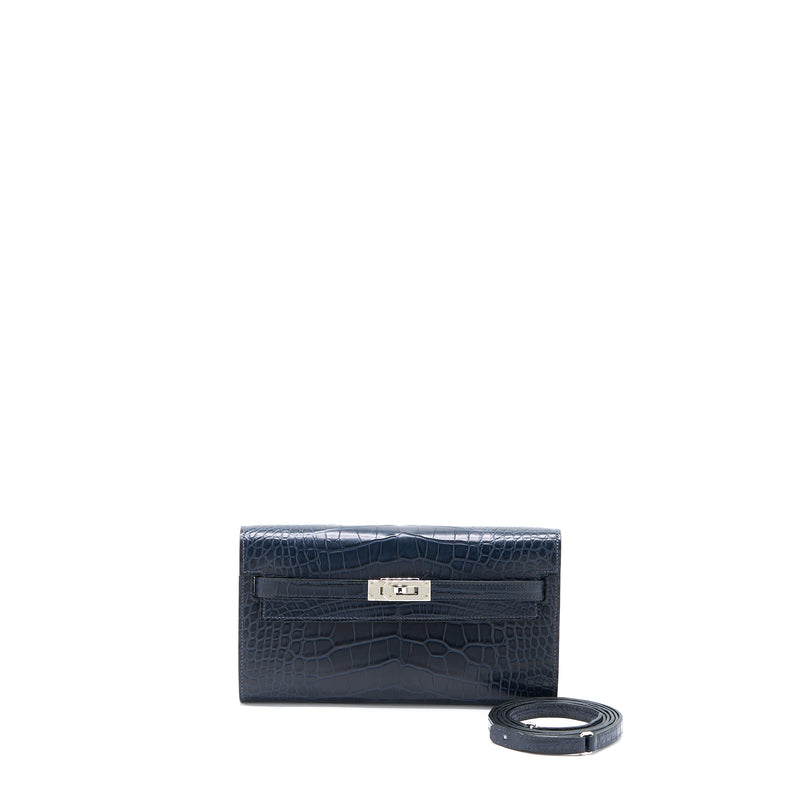 Hermes Kelly To Go Alligator Mississippiensis Mat Blue Indigo SHW Stamp Z