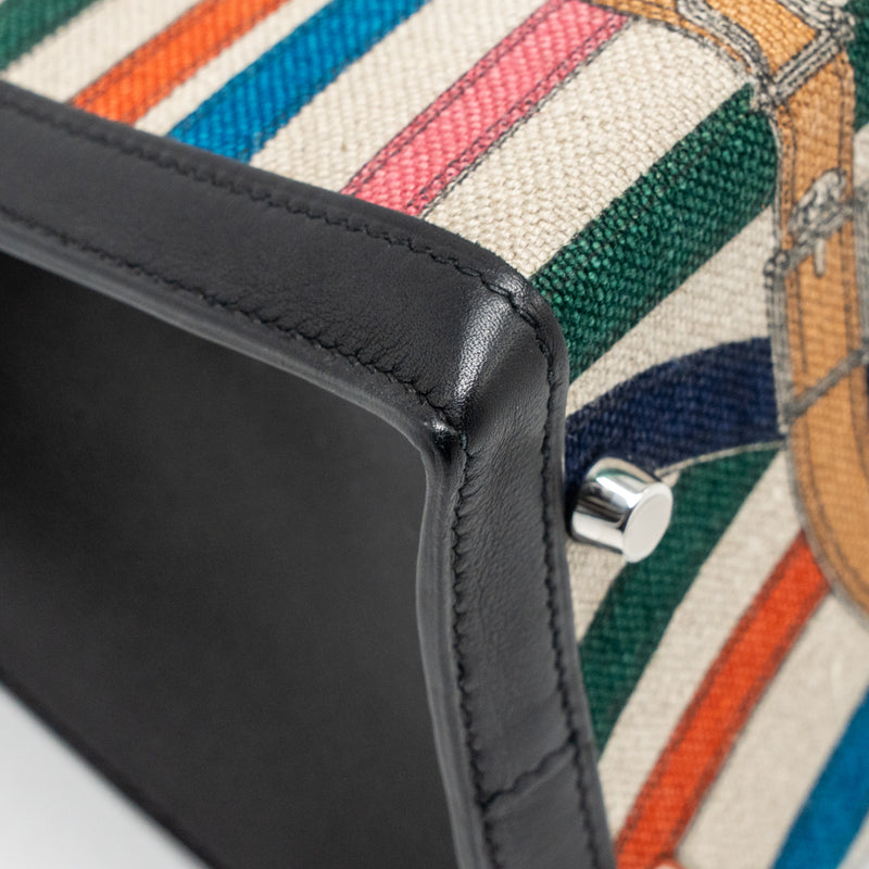 Hermes Kelly 32 limited edition Toile de washed canvas / swift leather black / cavalcadour print SHW stamp A