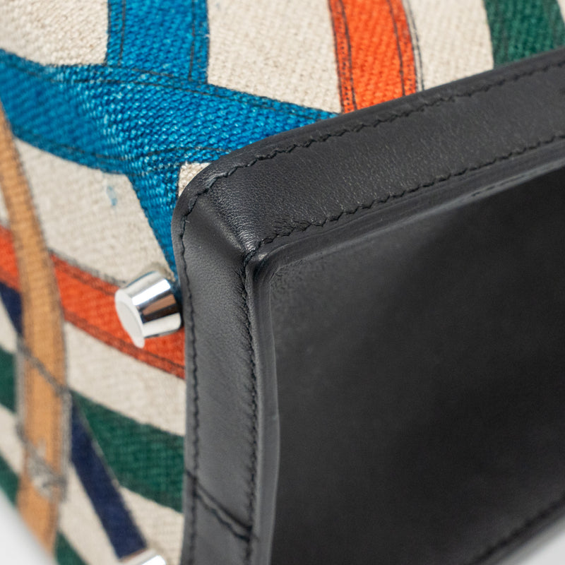 Hermes Kelly 32 limited edition Toile de washed canvas / swift leather black / cavalcadour print SHW stamp A