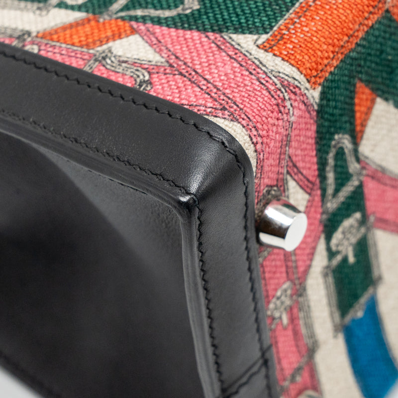 Hermes Kelly 32 limited edition Toile de washed canvas / swift leather black / cavalcadour print SHW stamp A