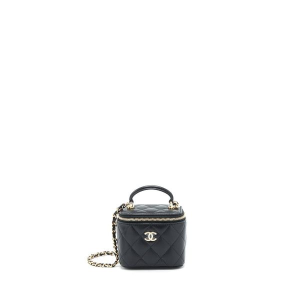 Chanel 22P Top Handle Mini Vanity With Chain And Mirror Lambskin Black LGHW