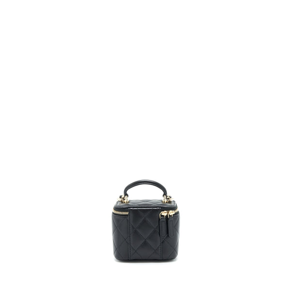Chanel 22P Top Handle Mini Vanity With Chain And Mirror Lambskin Black LGHW