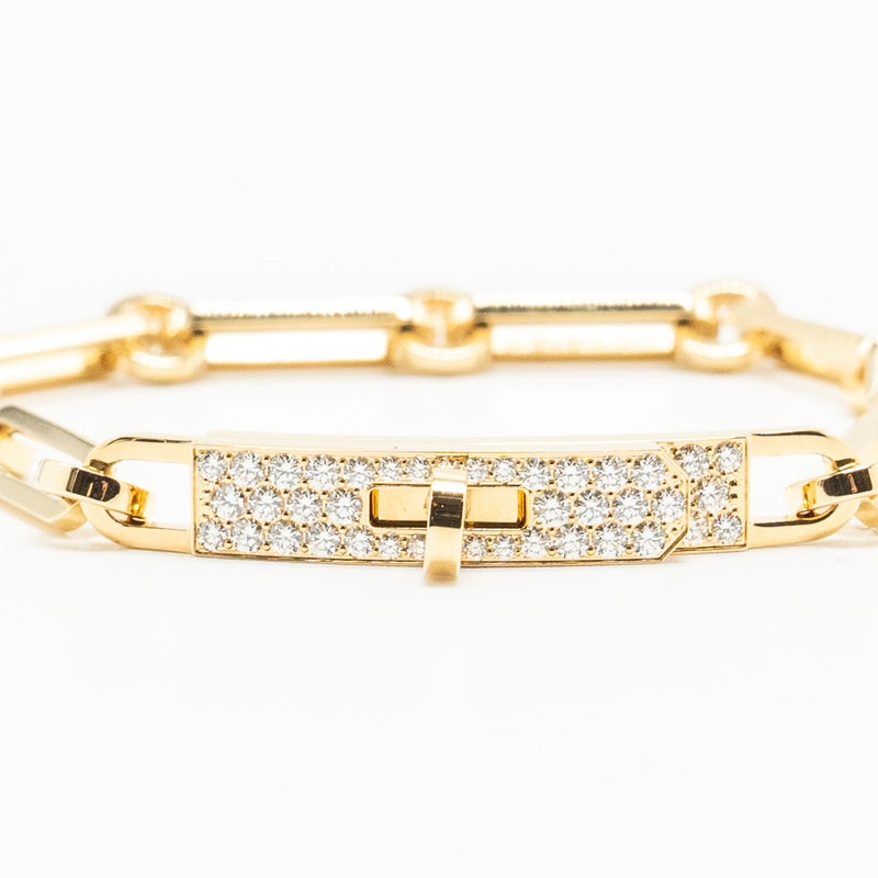 Hermes Size ST Kelly Chaine Bracelet, Small Model Yellow Gold, Diamonds